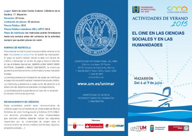 La Universidad del Mar programa un curso de verano dedicado al cine en las ciencias sociales