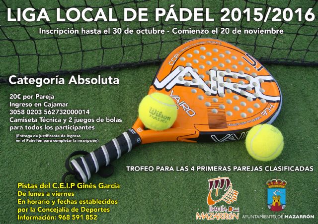 El 20 de noviembre comenzará una nueva liga local de padel