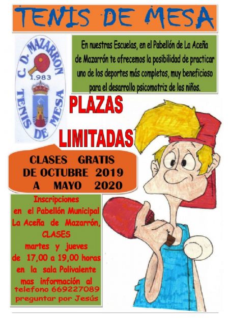 El C.D. Mazarrón Tenis de Mesa oferta su escuela deportiva de manera gratuita