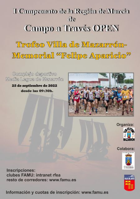 El domingo 25, Mazarrón acoge el I Campeonato de la Región de Murcia de Campo a Través OPEN