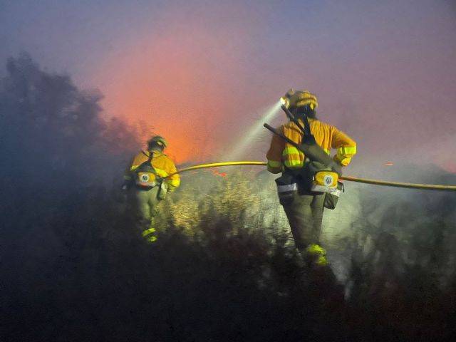 Incendio en una rambla de cañizo a la entrada de Playa Grande en Mazarrón