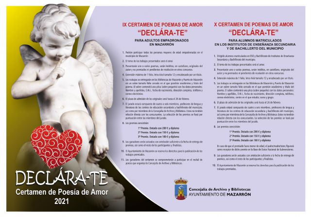 Abierto el plazo de inscripción para el X certamen de poemas de amor 'declara-te'