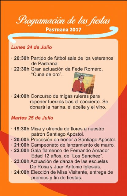 Pastrana celebra sus fiestas patronales del 22 al 25 de julio