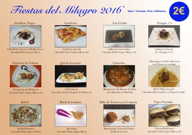 Listado de ganadores del sorteo de la ruta de la tapa de las fiestas del Milagro