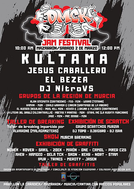 DMCK JAM FESTIVAL en Mazarrón: break dance, grafiti y rap este sábado 2 de marzo en el pabellón La Cañadica